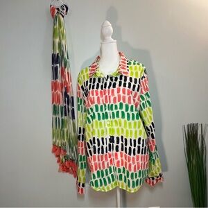 Crown & Ivy rare find Multicolor Striped Shirt With Matching Scarf